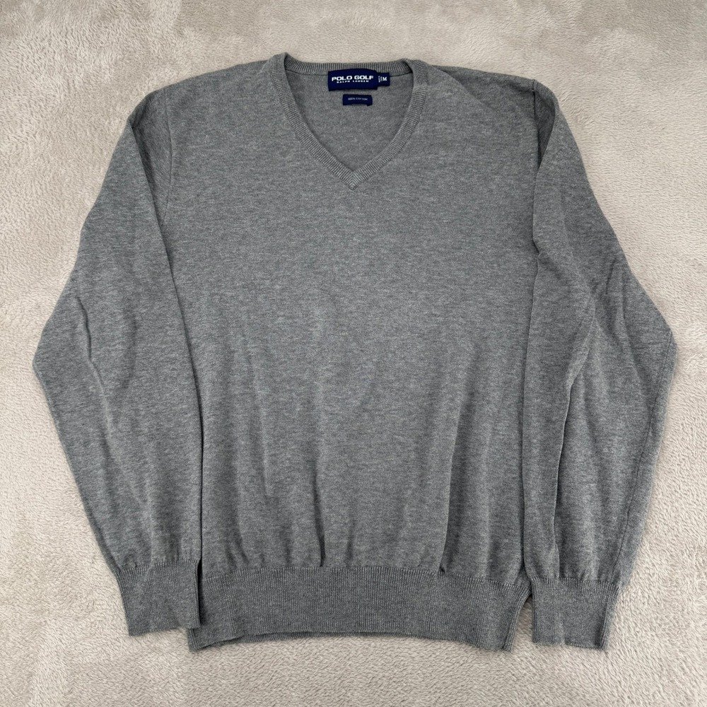 Polo Golf Ralph Lauren Mens V-Neck Sweater Medium Gray Preowned 100%‎ Cotton